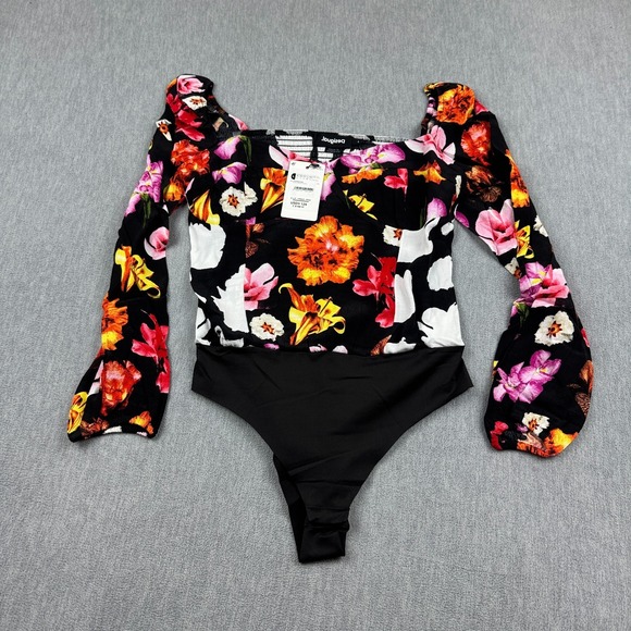 Desigual Tops - Desigual Bodysuit Womens Large Black M. Christian Lacroix Floral Long Sleeve NWT
